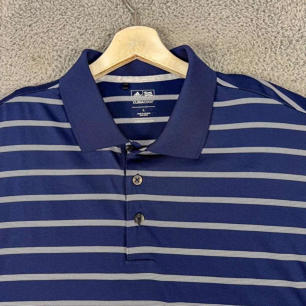 Adidas Golf Polo Shirt Mens Large Blue‎ Stripe ClimaCool Stretch Performance Top